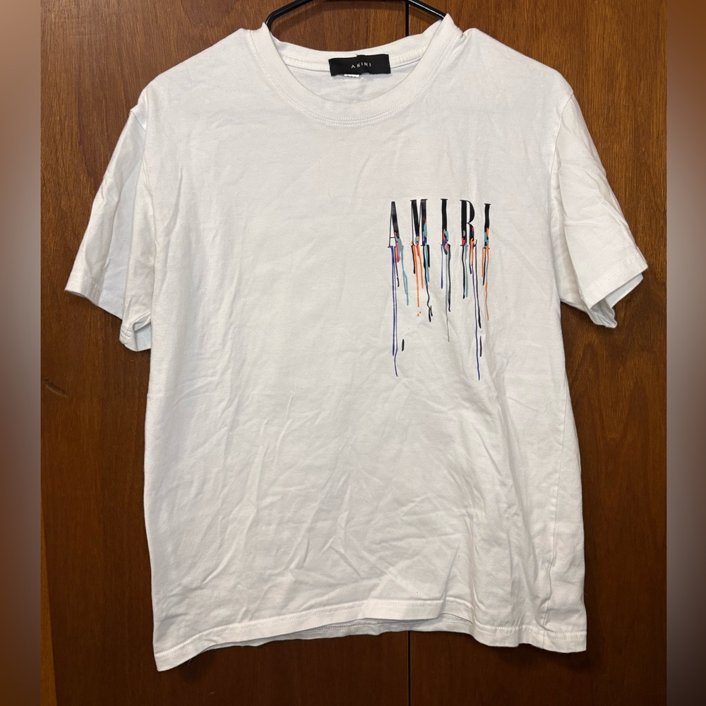 Make me a offer.. AMIRI White Short Sleeve Tee with Multicolor Drip Logo